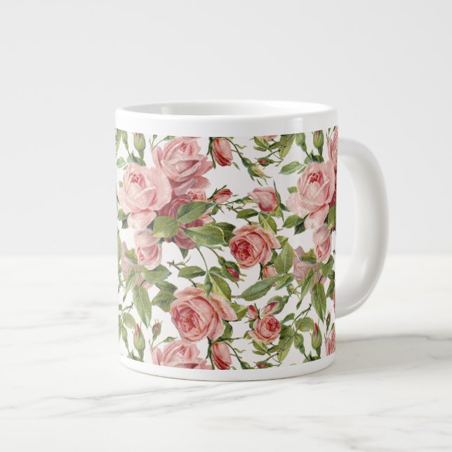 Söt Vintage Rosa ros Jumbo Mugg (Framsida höger)