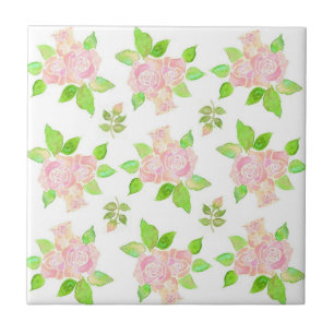 Söt Vintage Rosa ros och Rosenknopp Mönster Kakelplatta