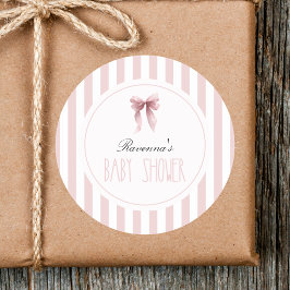 Söt Vintage Rosé Båge Randig Ram Babyshower Runt Klistermärke