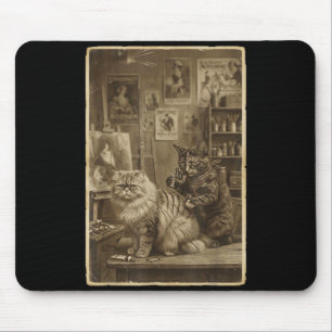 Söt Vintage Sepia Katt Tatuering Konstnär Musmatta