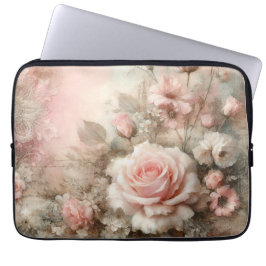 Söt Vintage Shabby chic Pastel Rosa ros Laptop Fodral