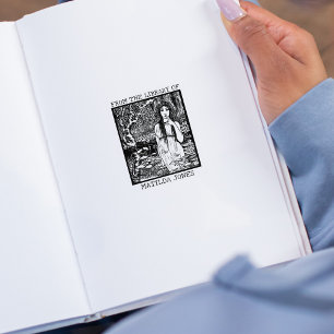 Söt Vintage Skogsflicka Från Biblioteket Stämpel