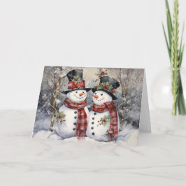 Söt Vintage Snöman Jul Helgkort