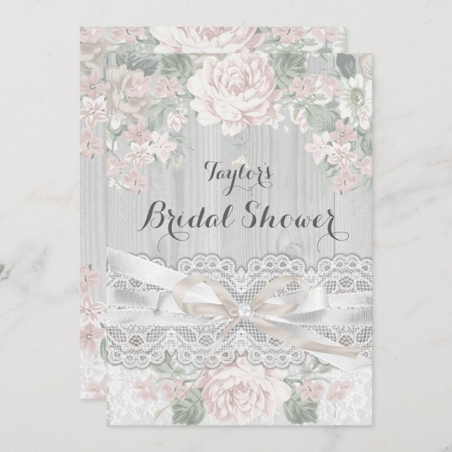 SÖT VINTAGE SNÖRE & BLOMMIGT MÖHIPPA INBJUDAN (Fram/baksida)