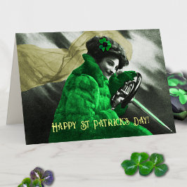 Söt Vintage St. Patrick's Day Grön Flicka i Bil Kort