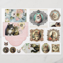 Söt vintage stil katt kräsna klipp med kuvert
