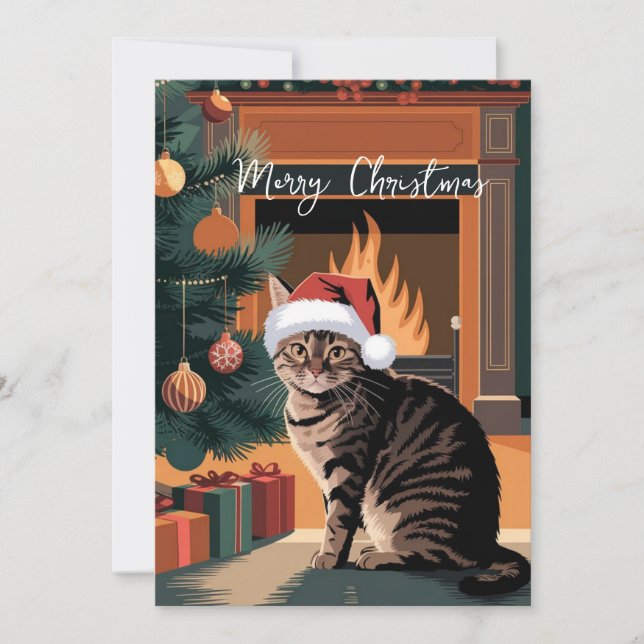 Söt vintage tabby katt-julkort julkort (Framsida)