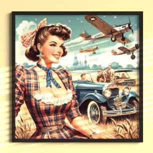 Söt Vintage Tjej Illustration Poster