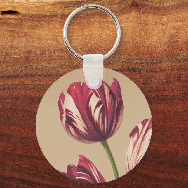 Söt Vintage Tulips Botanical Art Keychain Nyckelring (Framsida)