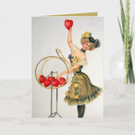 Söt vintage Valentine dam lägger till känslor Kort