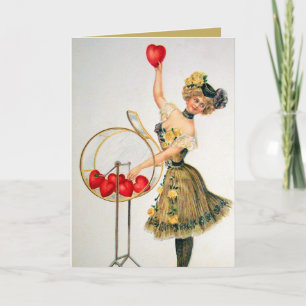 Söt vintage Valentine dam lägger till känslor Kort