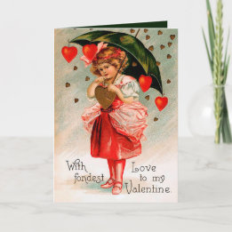 Söt vintage Valentine-flicka tillför känslor Helgkort