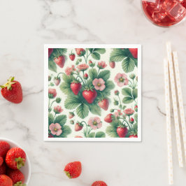 Söt Vintage Watercolor Summer Strawbär Pappersservett