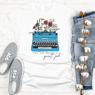 Söt Vintage Wildblommor Typewriter T Shirt