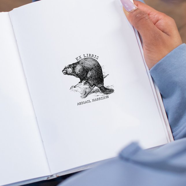 Söt vintagebäver, Ex Libris-bok  Stämpel (Skapare uppladdad)