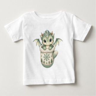 Söt Vinter Bebis Drak Vantar Vattenfärg T Shirt