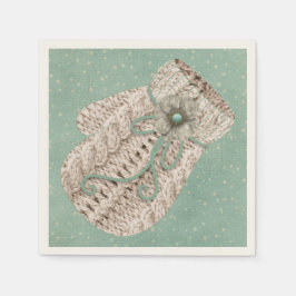 Söt vinter flätstickad handske vintage snö pappersservett