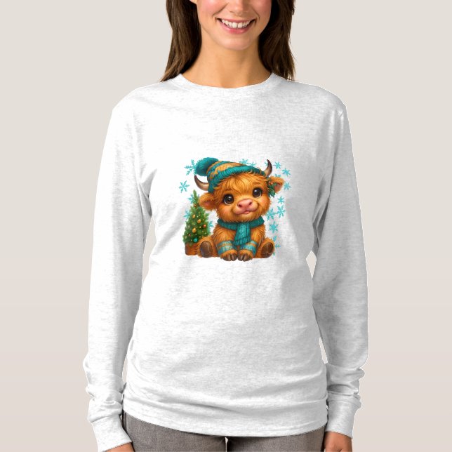 Söt vinter Highland-ko julkonst – Mysig bebis T Shirt (Framsida)
