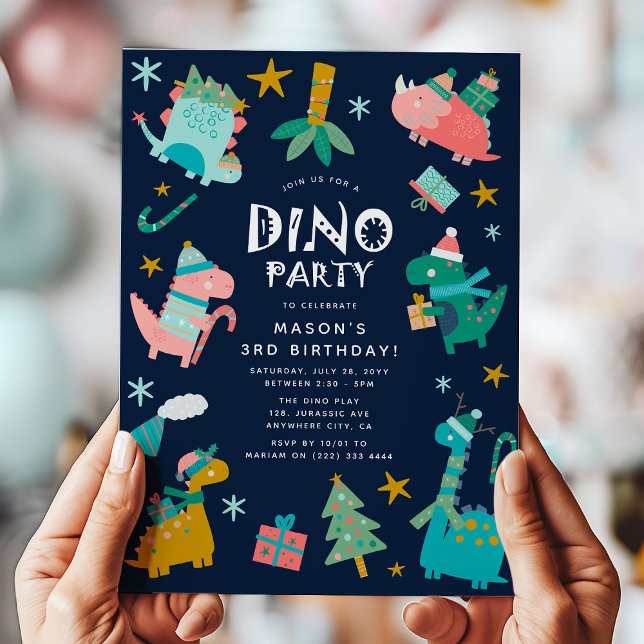 Söt vinter jul Dino barn födelsedagsfest Inbjudningar (Skapare uppladdad)