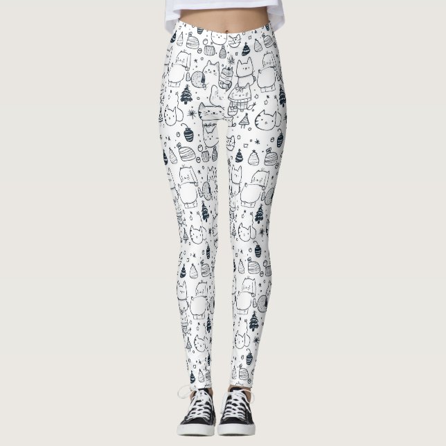 Söt vinter jul doodle mönster (1) leggings (Framsida)