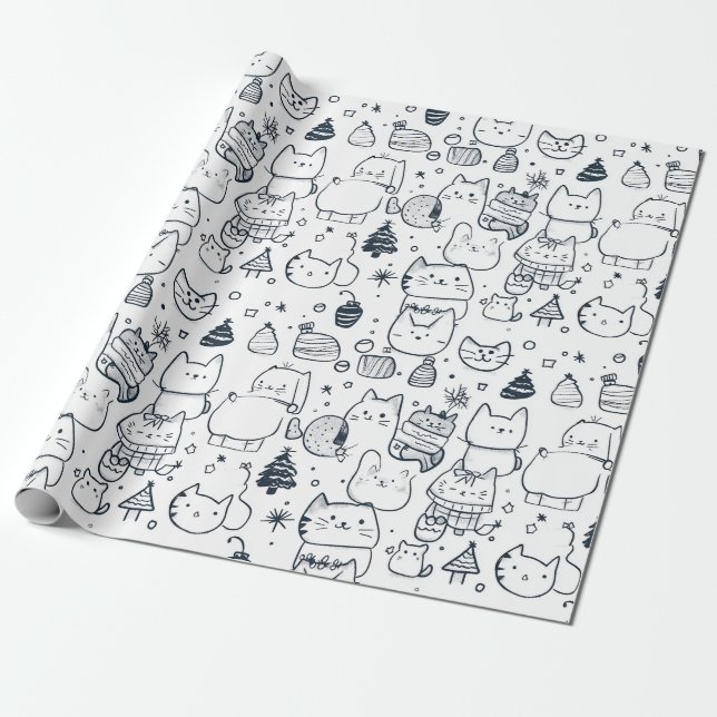 Söt vinter jul doodle mönster (1) presentpapper (Utrullad)