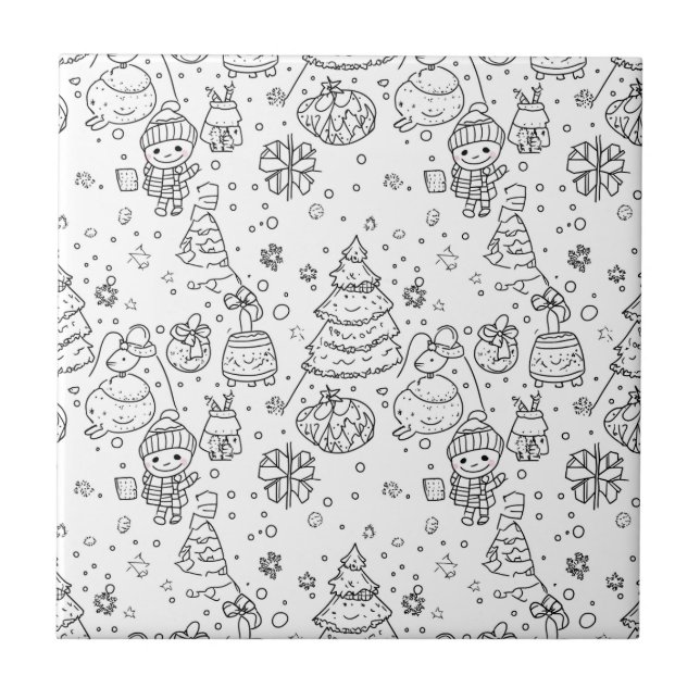 Söt vinter jul doodle mönster (3) kakelplatta (Framsidan)