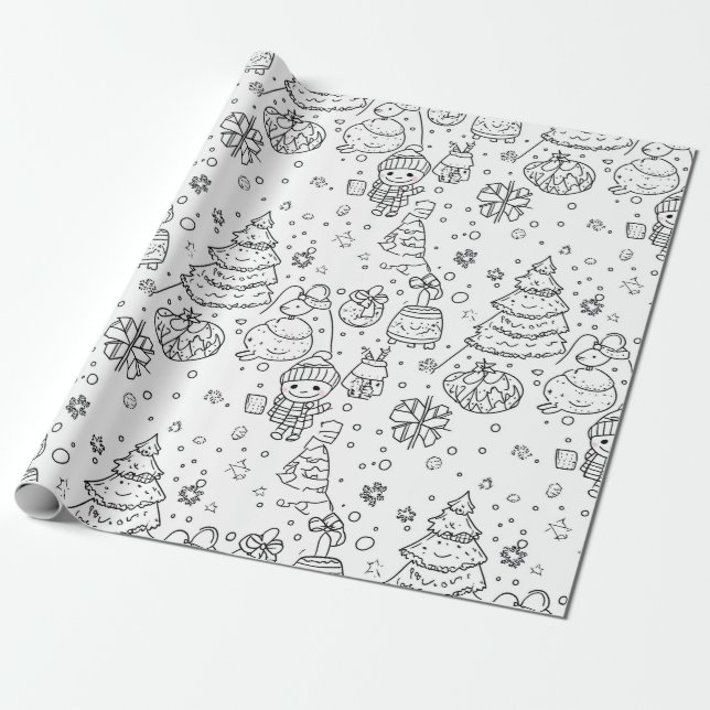 Söt vinter jul doodle mönster (3) presentpapper (Utrullad)