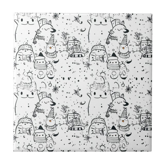 Söt vinter jul doodle mönster (4) kakelplatta (Framsidan)