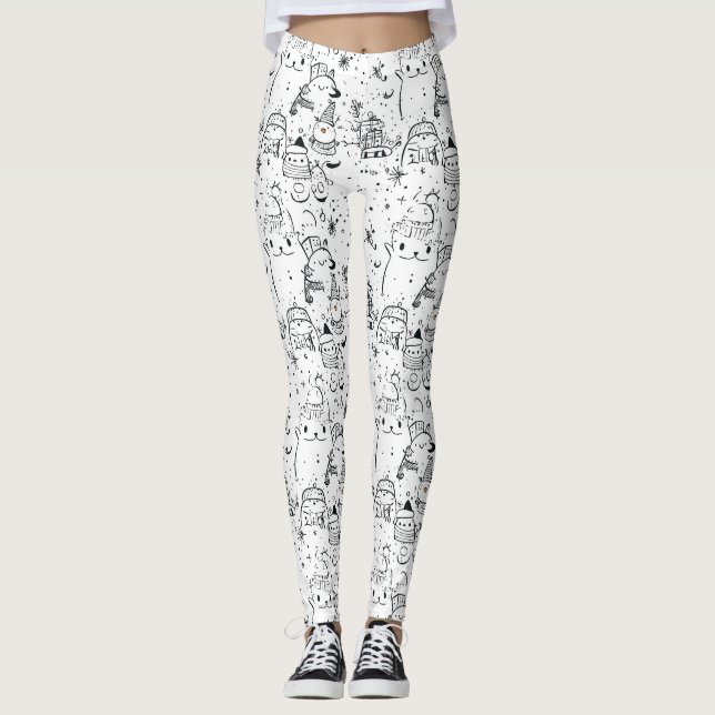 Söt vinter jul doodle mönster (4) leggings (Framsida)