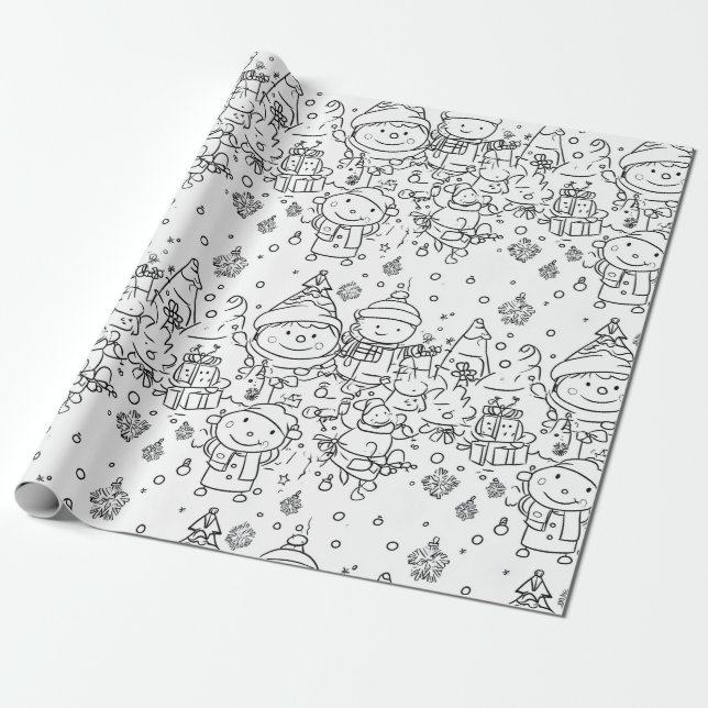 Söt vinter jul klotter mönster (2) presentpapper (Utrullad)