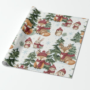 Söt vinter skogs djur julmönster presentpapper