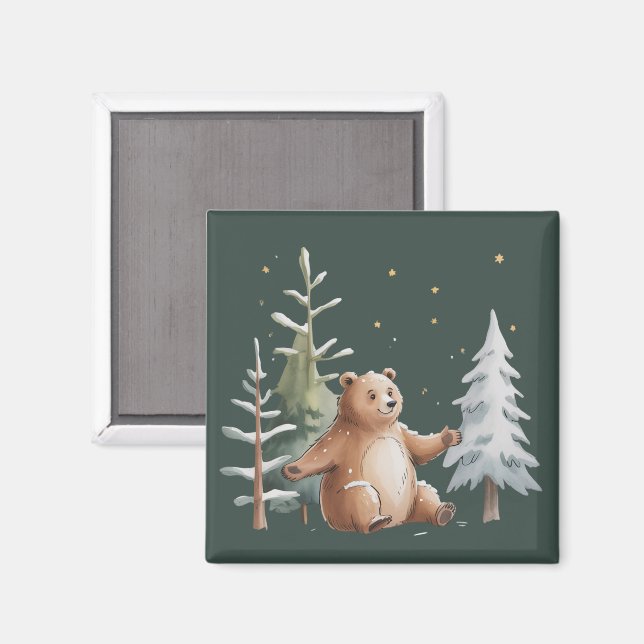 Söt vinter snöig björn Whimsical Woodland Vinter  Magnet (Front/Back)