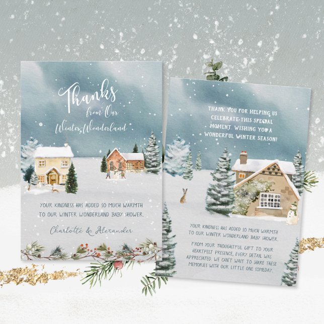 Söt vinter Wonderland Watercolor Baby Shower Tack Kort (Sweet Winter Wonderland Watercolor Baby Shower Thank You Card ©Susanne Sachers - Sunny Mind Design )