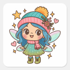 Söt Vinterälva Kawaii Pastell Fantasykonst Fyrkantigt Klistermärke