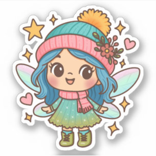 Söt vinterälva Kawaii Pastell Fantasykonst Klistermärken
