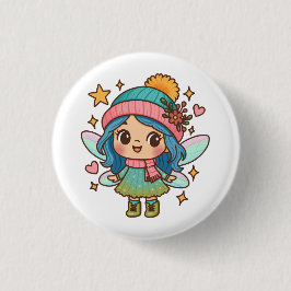 Söt Vinterälva Kawaii Pastell Fantasykonst Knapp