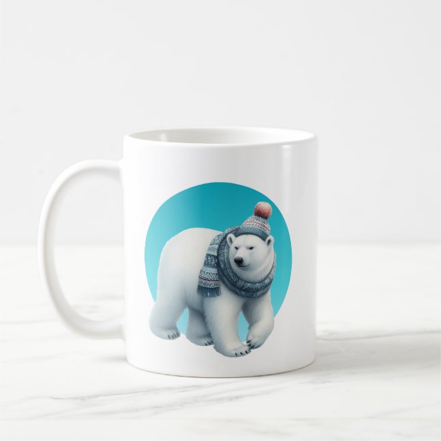 Söt vinterbjörn lägg till monogram  kaffemugg (Vänster)