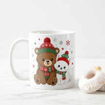 Söt vinterbjörn och räv kaffemugg