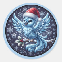 Söt vinterblå fågel jul Santa hatt prydnad