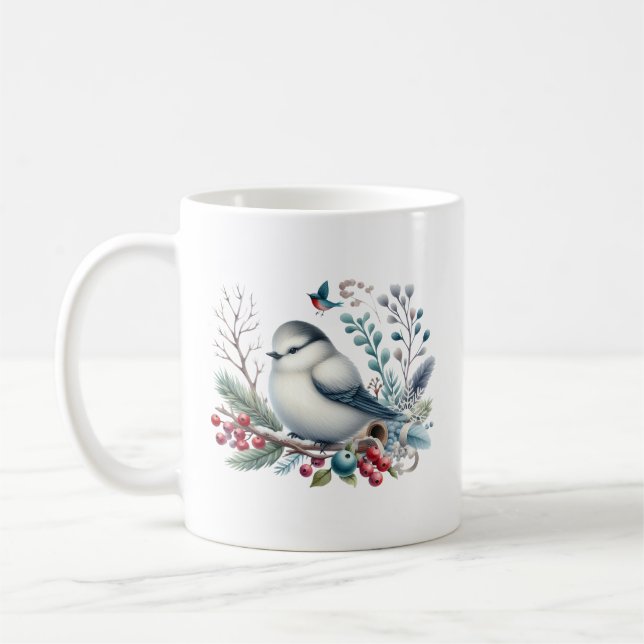 Söt vinterfågel lägg till monogram kaffemugg (Vänster)