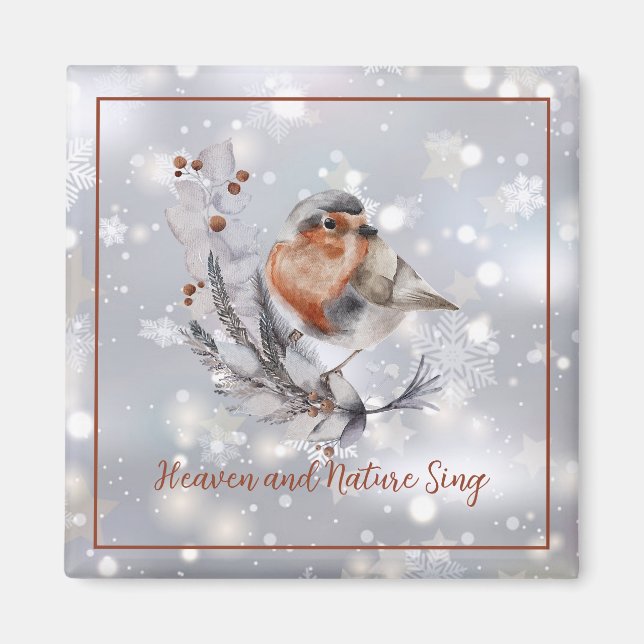 Söt vinterfågel och snö anpassad semester  magnet (Framsidan)