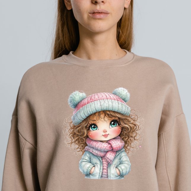 Söt Vinterflicka Mysig Halsduk Kawaii Konst T Shirt (Winter girl)