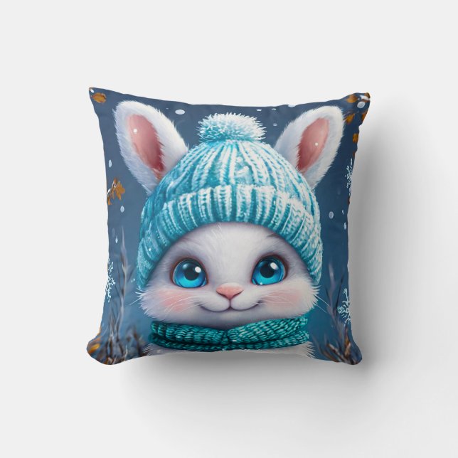 ❄️ Söt vinterkanin rumsdekorpresent 🐰 Kudde (Framsida)