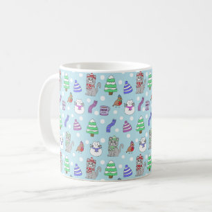 Söt vinterkattkollage kaffemugg