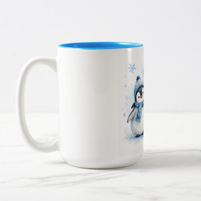 Söt vinterpingvin Blå accent kaffemugg | Adora (Vänster)