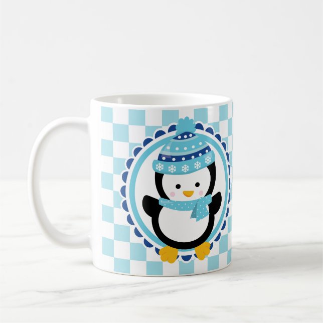 Söt vinterpingvin - Blå Turkos Kaffemugg (Vänster)