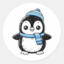 Söt vinterpingvin-dekal | Pingvin med hatt