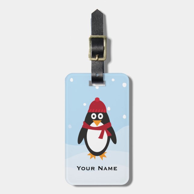 Söt vinterpingvin personlig bagagetikett bagagebricka (Vertikal Framsida)