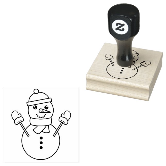 Söt vintersnömannen tecknad illustration Festiv Stämpel (Stämplad)