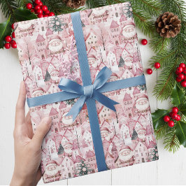 Söt vinterstad modern rosa jul presentpapper